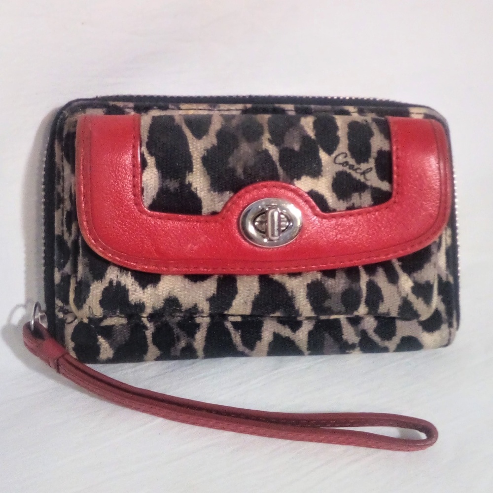 Coach leopard print wallet Wristlet EUC